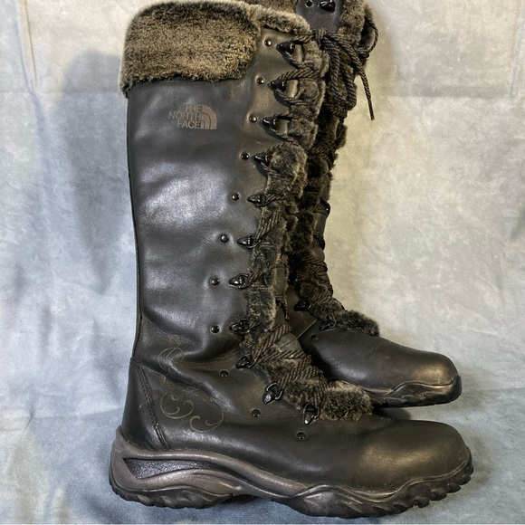 The North Face Tall Lace Up Leather Faux Fur Lined Black Women's Boots Sz 7.5 - Picture 3 of 8
